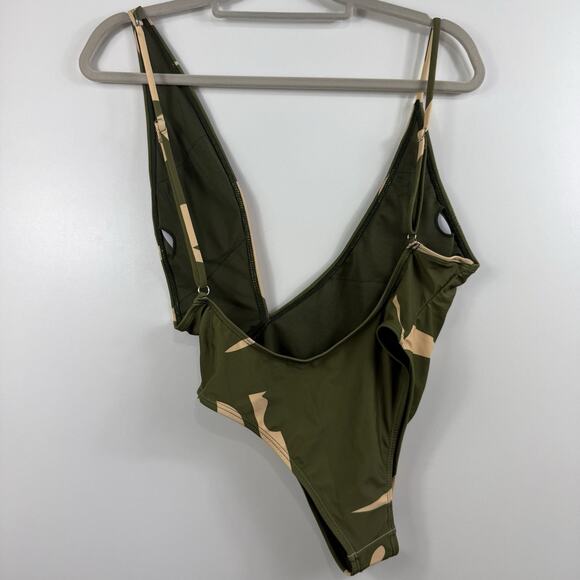 Matte Collection NWOT Swimsuit & Cover Green Camo Assymetric Plunge Neckline - Picture 11 of 12